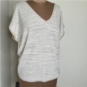 Anthropologie Moth Fine Knit V Neck Short Sleeve Sweater Oversized Small